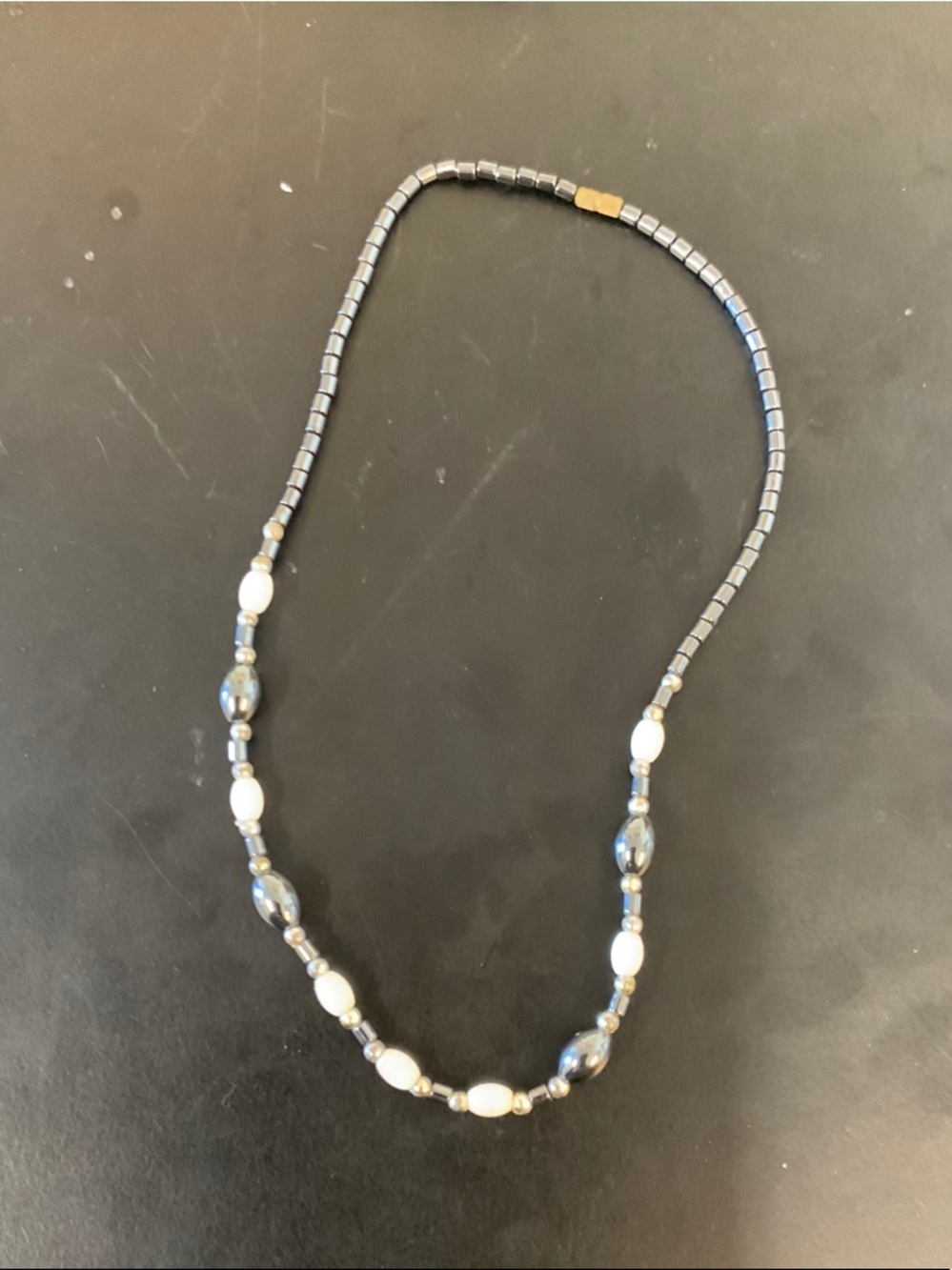 Handcrafted Hematite and White Bead Necklace - Elegant Women’s Jewelry